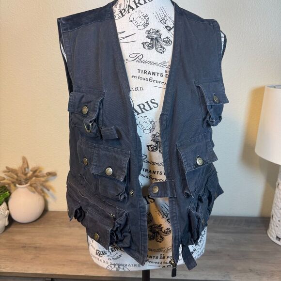Vintage Lauren Ralph Lauren Field Vest Women’s black Canvas Utility Sz S Pockets - Picture 5 of 12